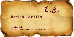 Berlik Cirilla névjegykártya